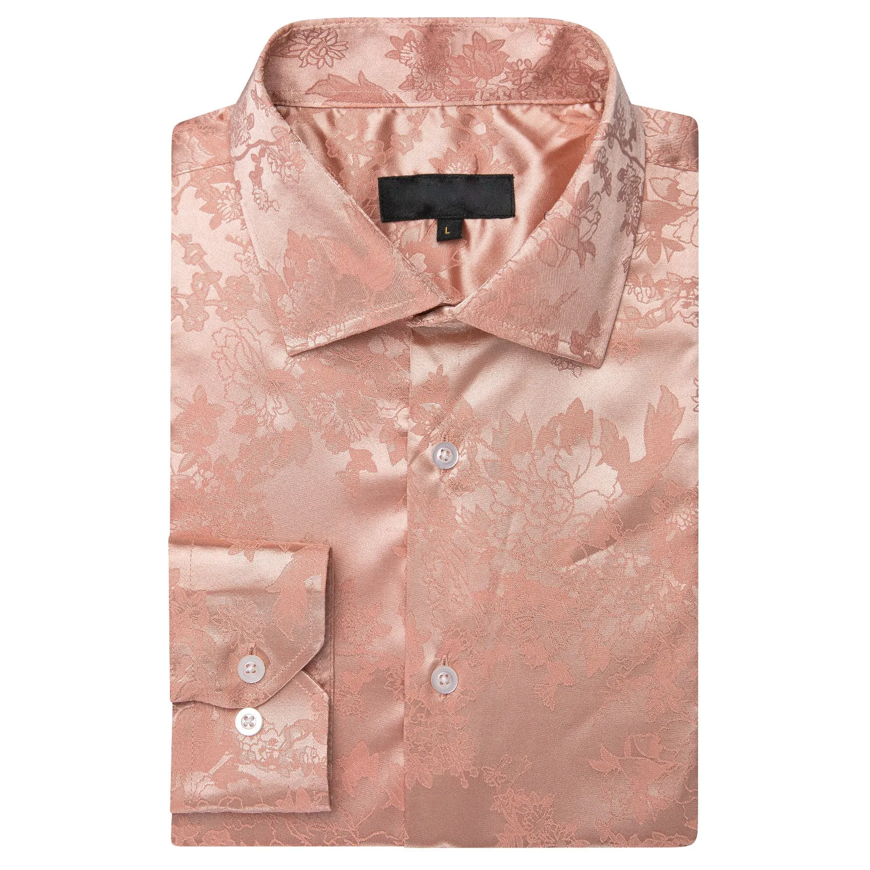 Light Pink Floral Silk Men's Long Sleeve Shirt