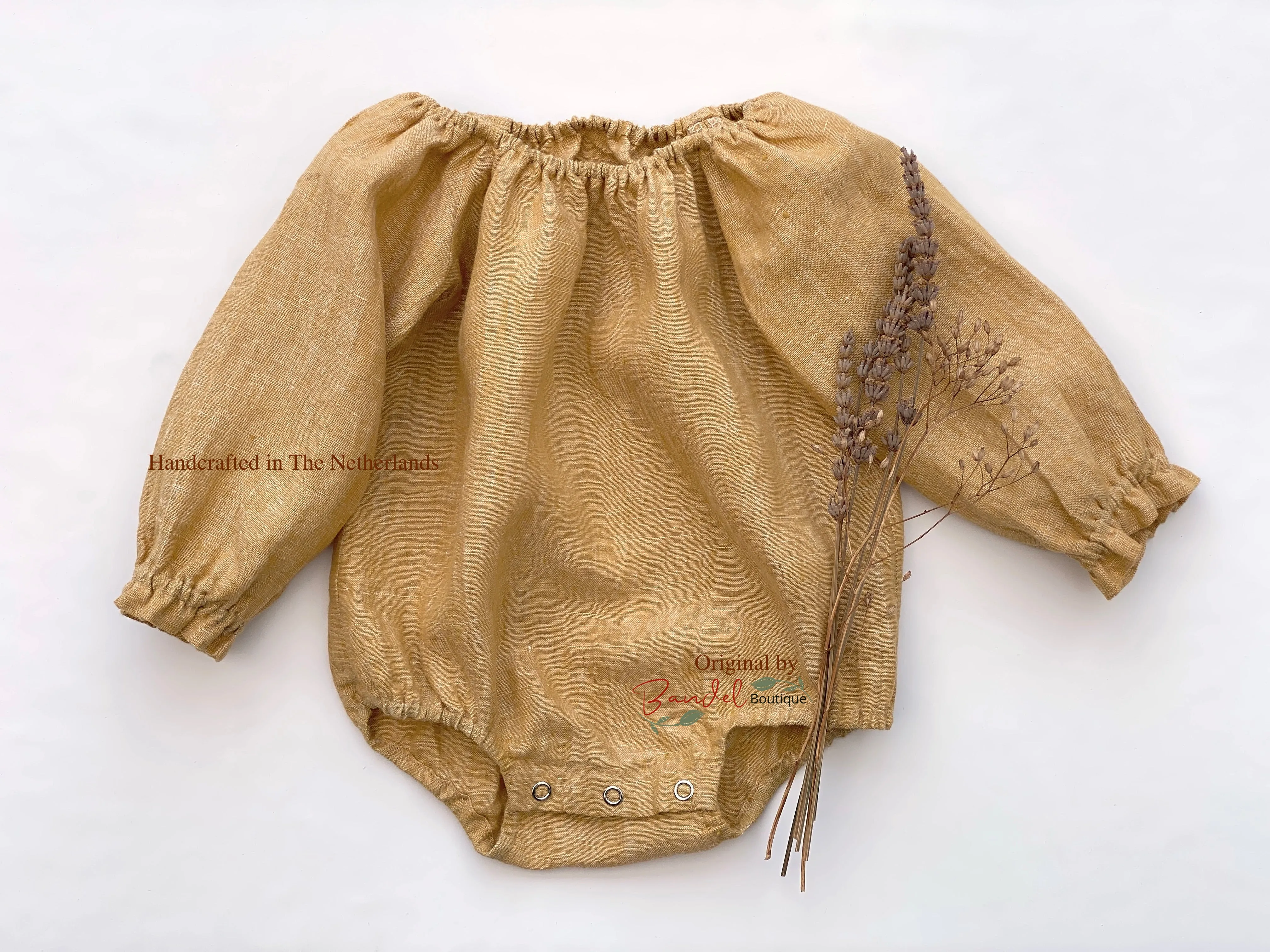 Linen Baby Bodysuit Ocher- yellow