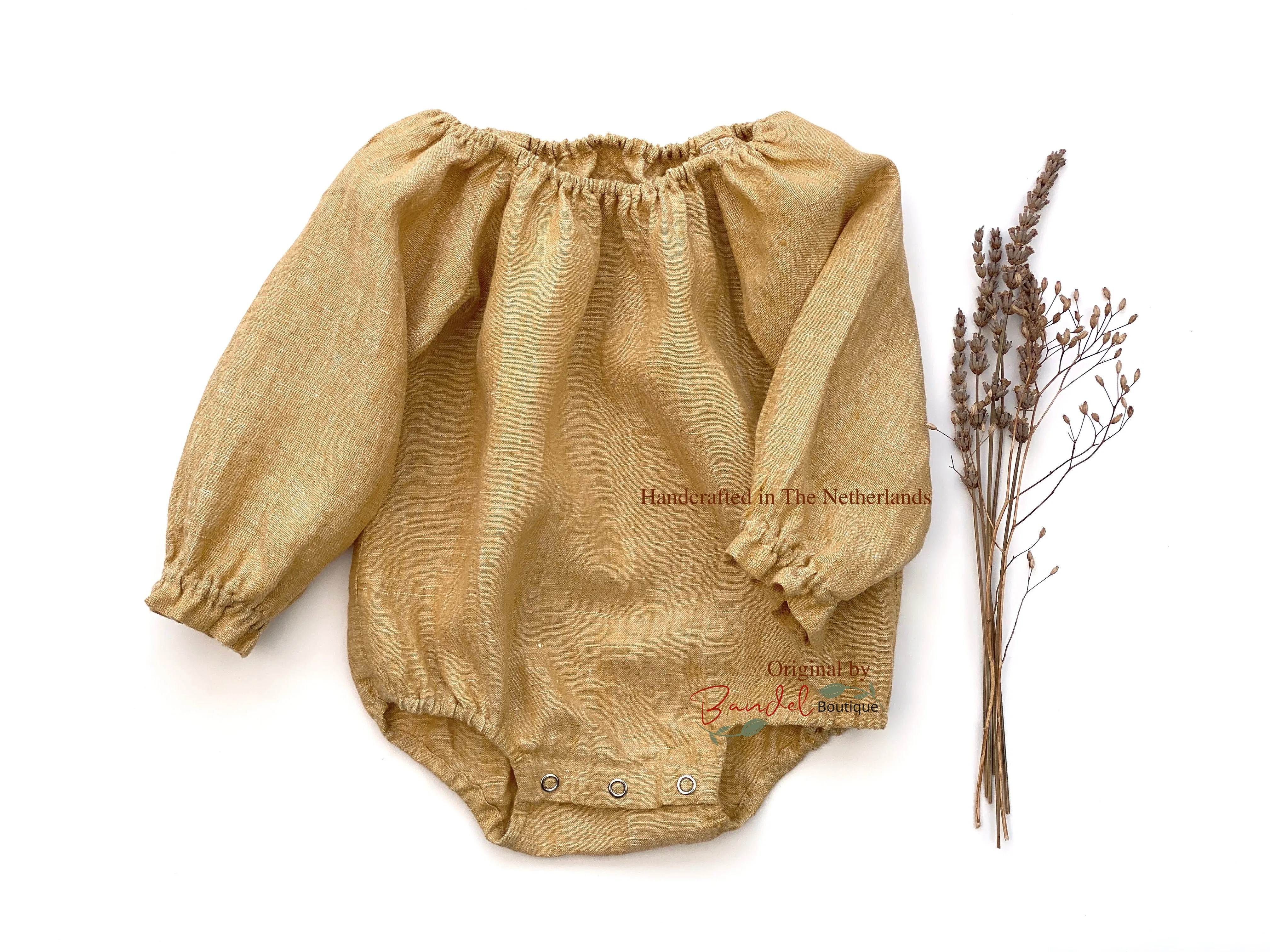 Linen Baby Bodysuit Ocher- yellow