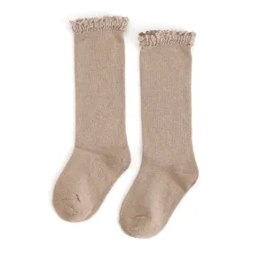 Little Stocking Co  | Knee High Lace Top Knit Socks Single Pair ~ Oat