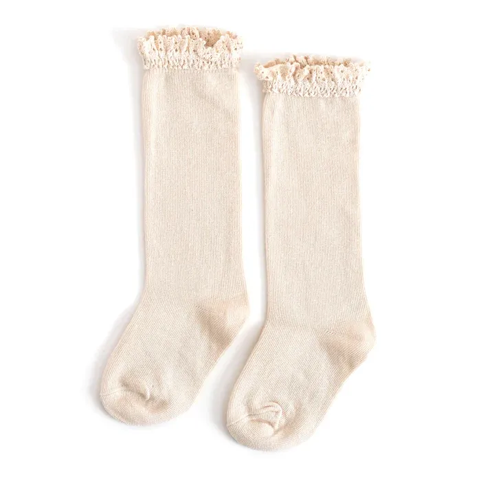 Little Stocking Co  | Knee High Lace Top Knit Socks Single Pair ~ Vanilla