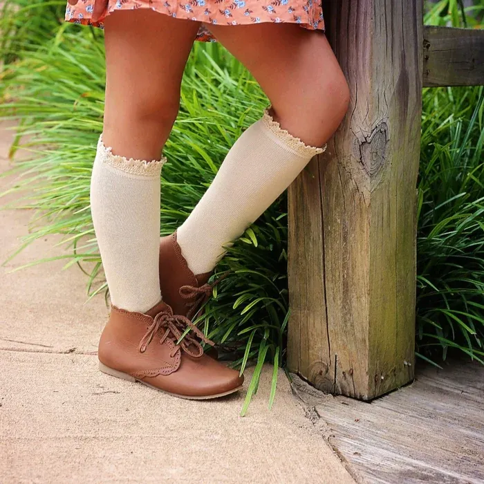 Little Stocking Co  | Knee High Lace Top Knit Socks Single Pair ~ Vanilla