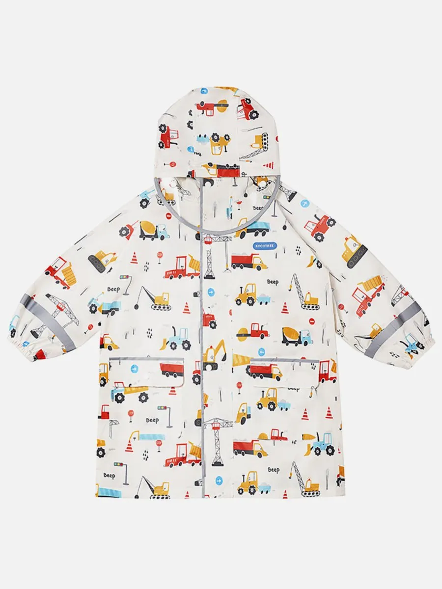 Little Surprise Box Kids Raincoat Jacket Style Beep Transport Theme, Cream