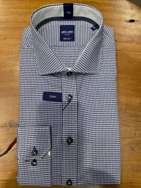 Long Sleeve Business Shirt - Geometric - Navy & White