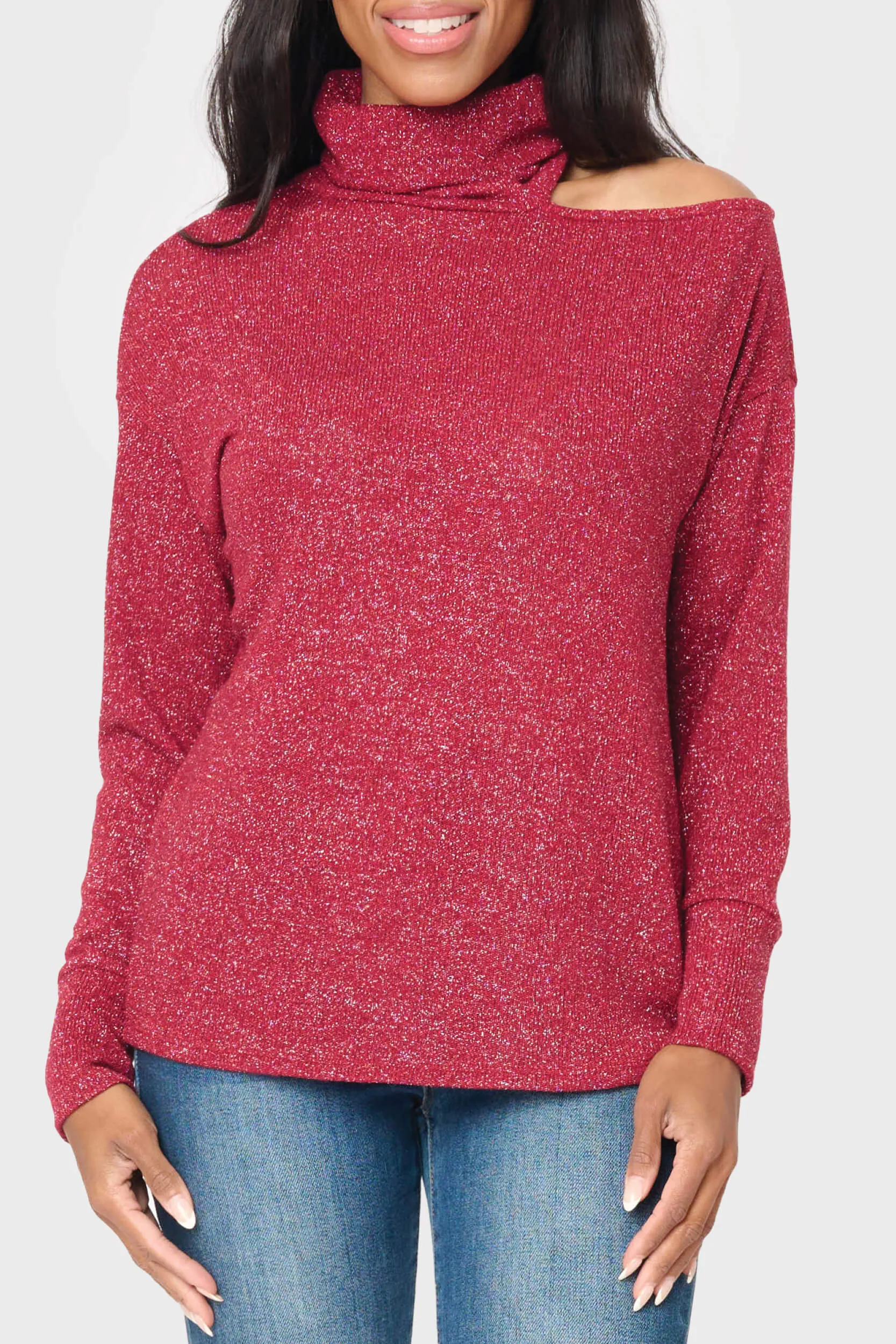 Long Sleeve Cut Out Lurex Knit Top