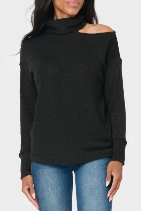 Long Sleeve Cut Out Lurex Knit Top