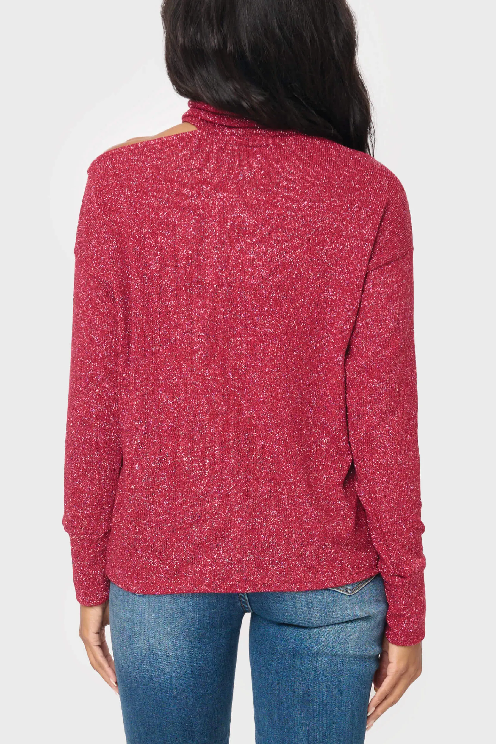 Long Sleeve Cut Out Lurex Knit Top