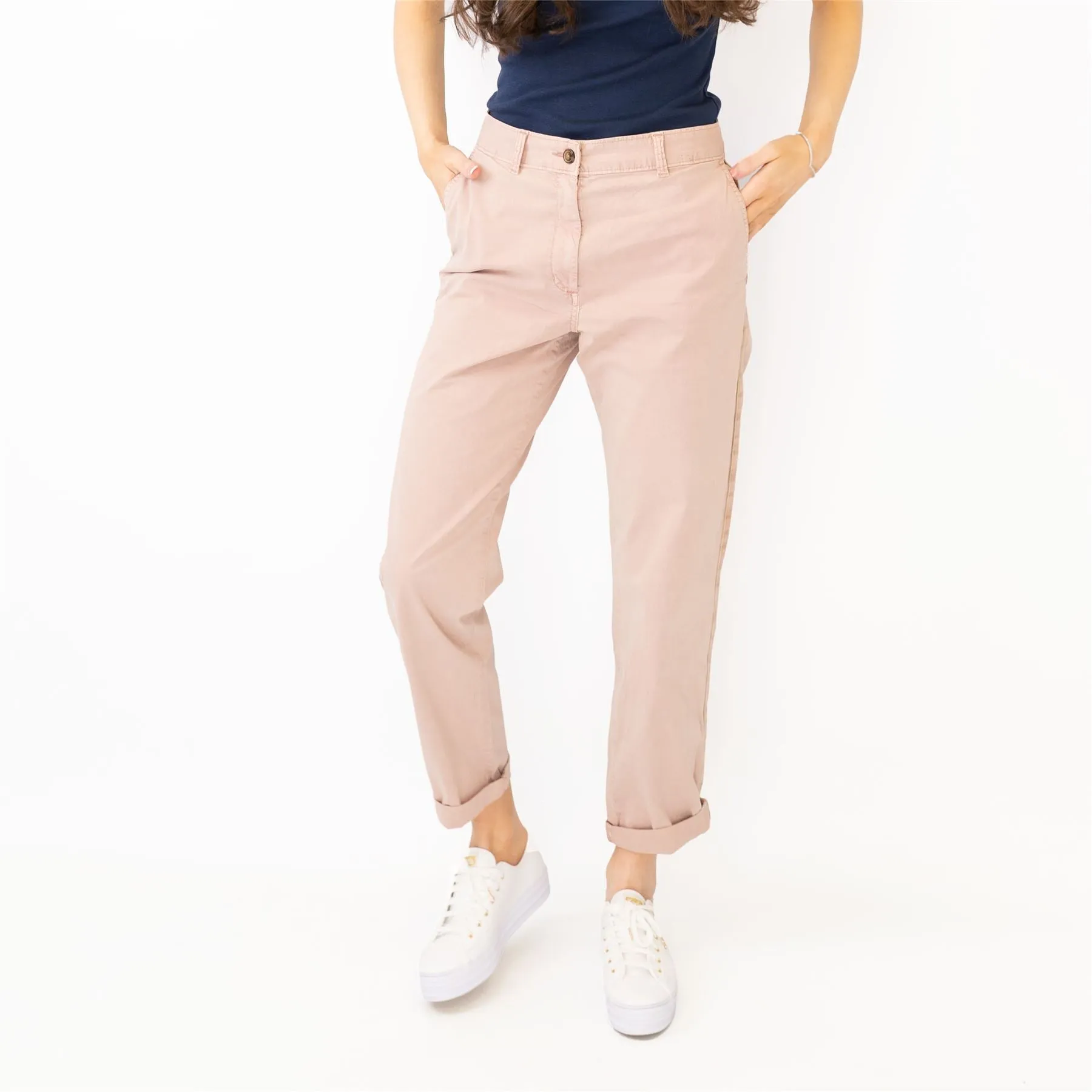 M&S Cotton Rich Tapered Leg Ankle Grazer Pink Stretch Cotton Chino Trousers