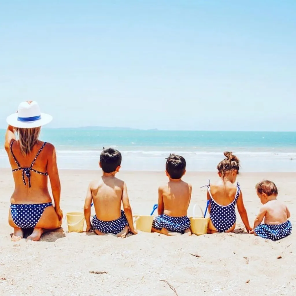 Matching Swimwear, Boys' Board Shorts, White on Navy Polka Dot