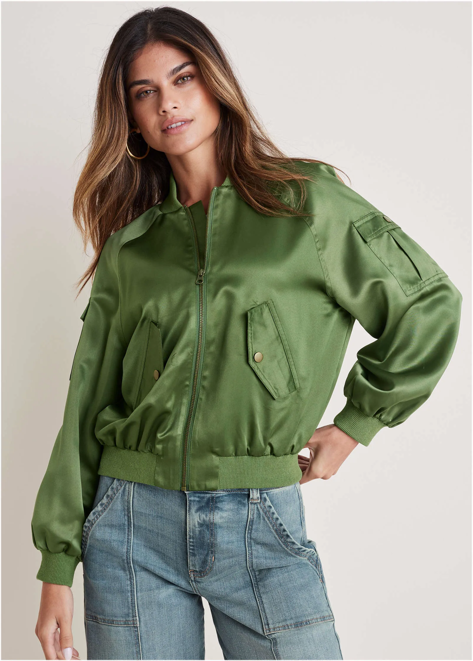 Matte Satin Bomber - Bronze Green