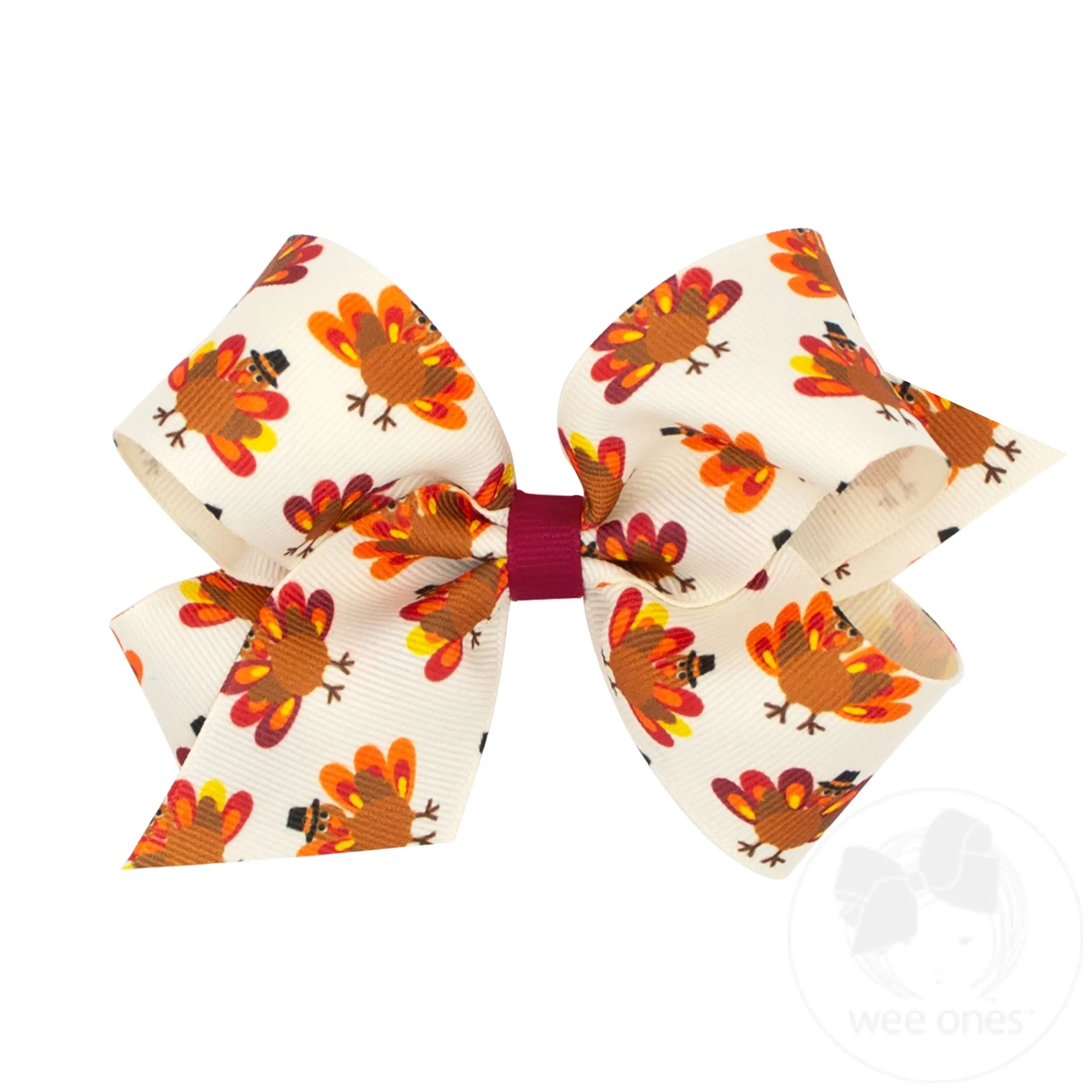 Medium Harvest-Themed Apple Print Grosgrain Bow