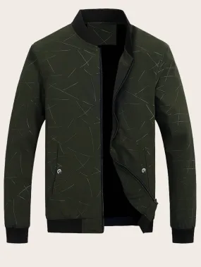 Men Geo Print Zip Up Bomber Jacket