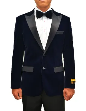 Mens Classic Velvet Fabric Tuxedo Dinner Jacket in Navy