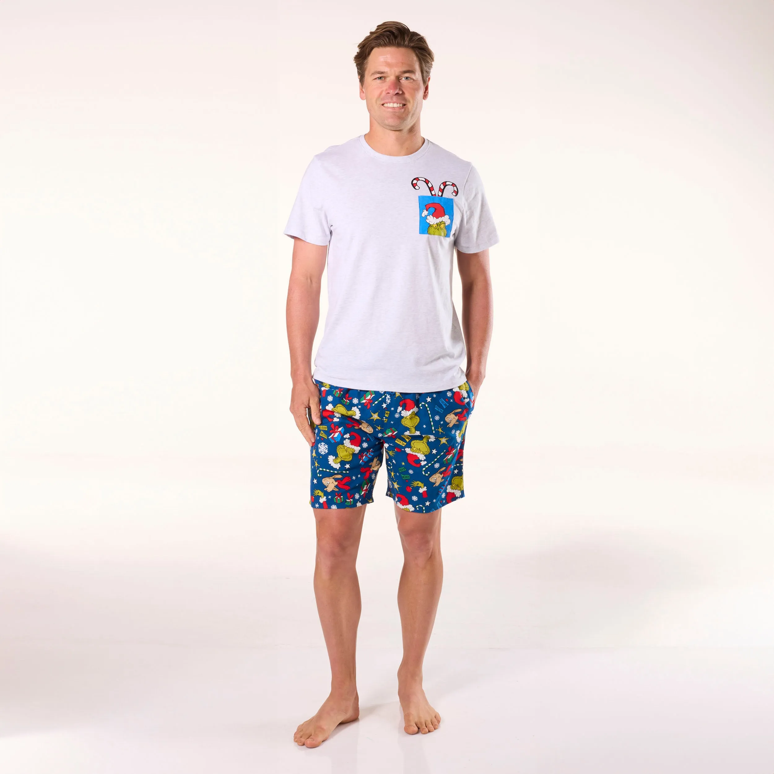 Men's Grinch Merry Merry Cotton Sleep Short - Navy