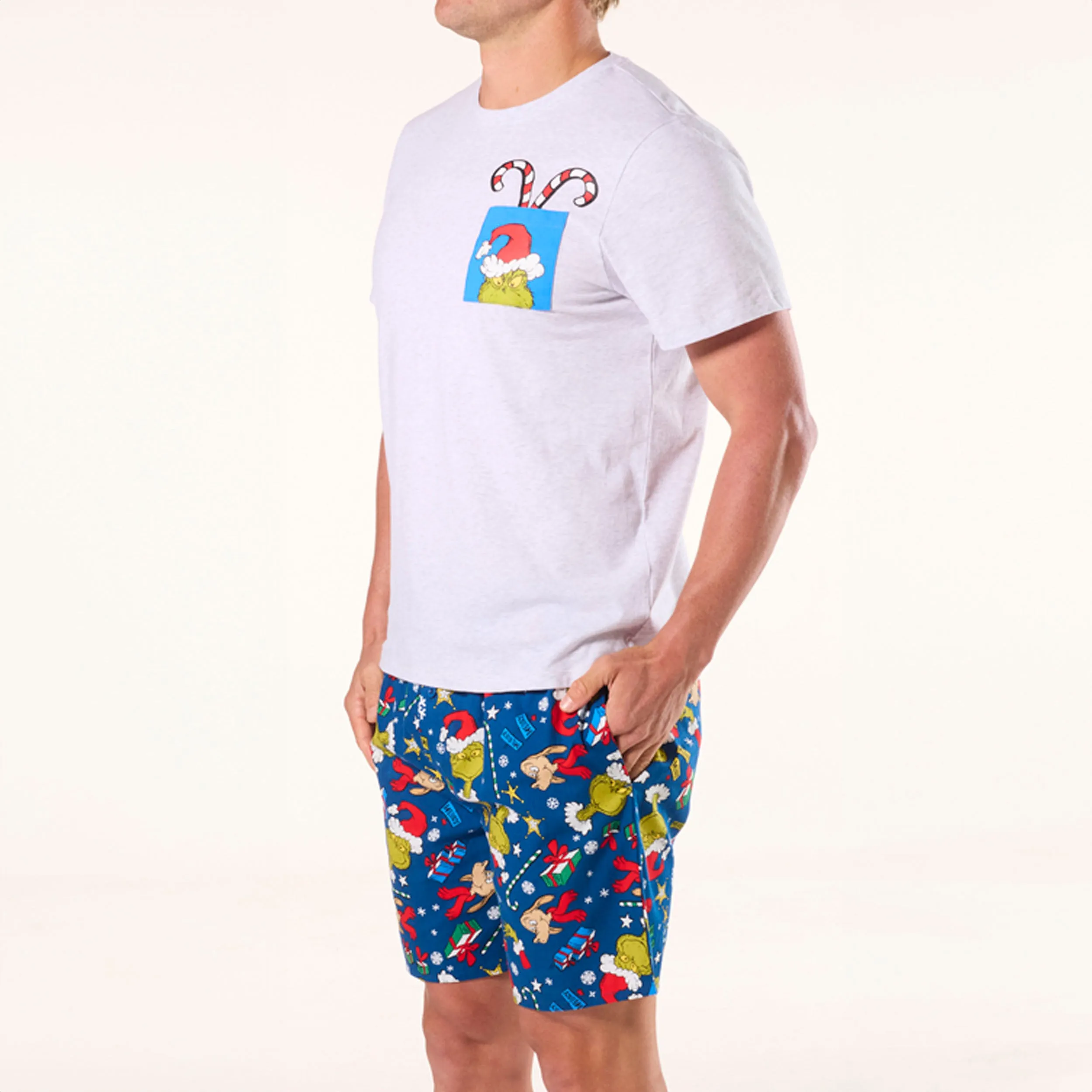 Men's Grinch Merry Merry Cotton Sleep Short - Navy