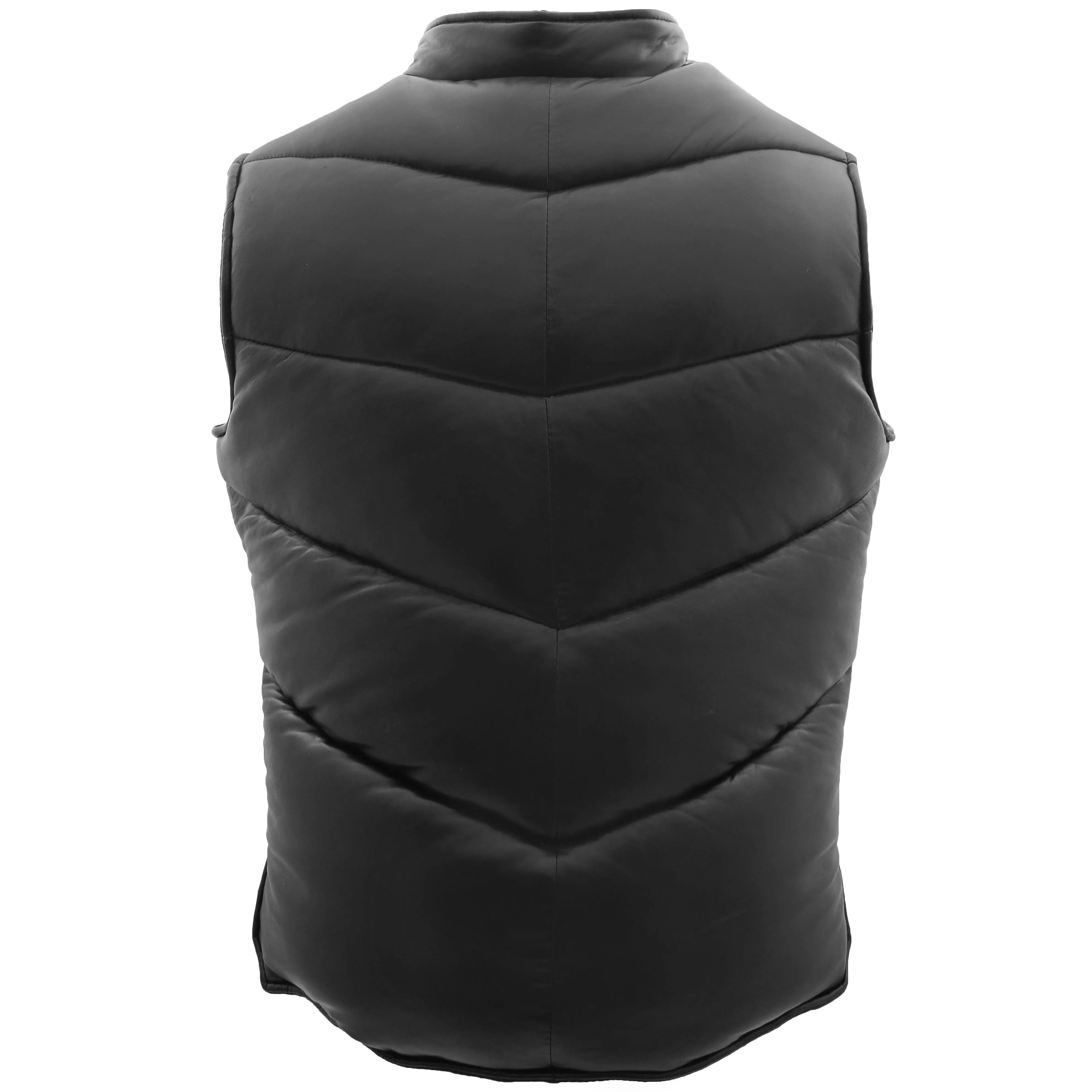 Mens Leather Puffer Waistcoat Body Warmer Leon Black