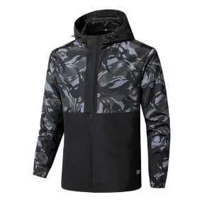 Men's Lightweight Waterproof Hooded Rain Jacket Outdoor Raincoat Soft Shell Hiking Travel Fishing Camouflaged Jacket