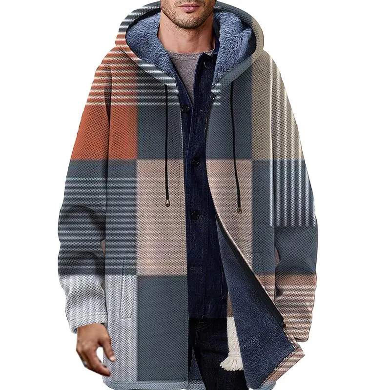 MEN'S PRINTED HOODED TWO-POCKET FLEECE CARDIGAN JACKET 55064395YM