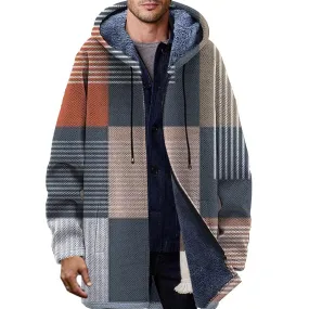 MEN'S PRINTED HOODED TWO-POCKET FLEECE CARDIGAN JACKET 55064395YM