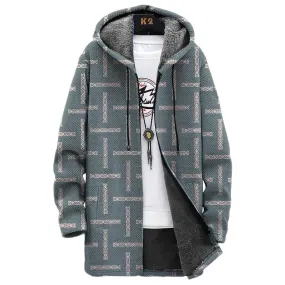 MEN'S PRINTED HOODED TWO-POCKET FLEECE CARDIGAN JACKET 60156209YM