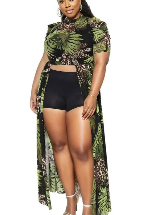 Mesh High-Low Leaf Top Plus Size