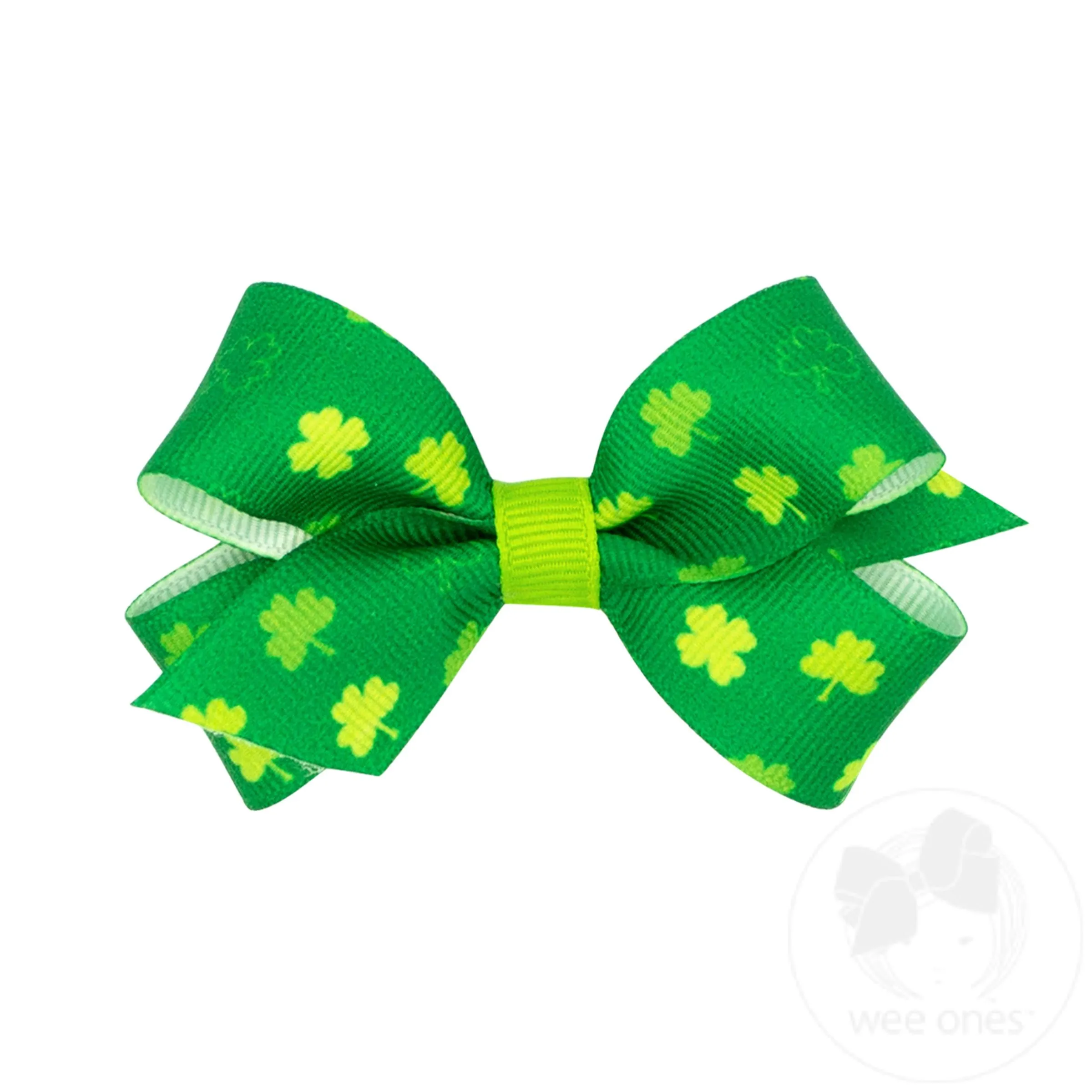 Mini Shamrock Print Grosgrain Girls Hair Bow