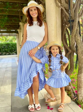 Mommy and Me Vineyard Striped Wrap Skirt and Girls Set