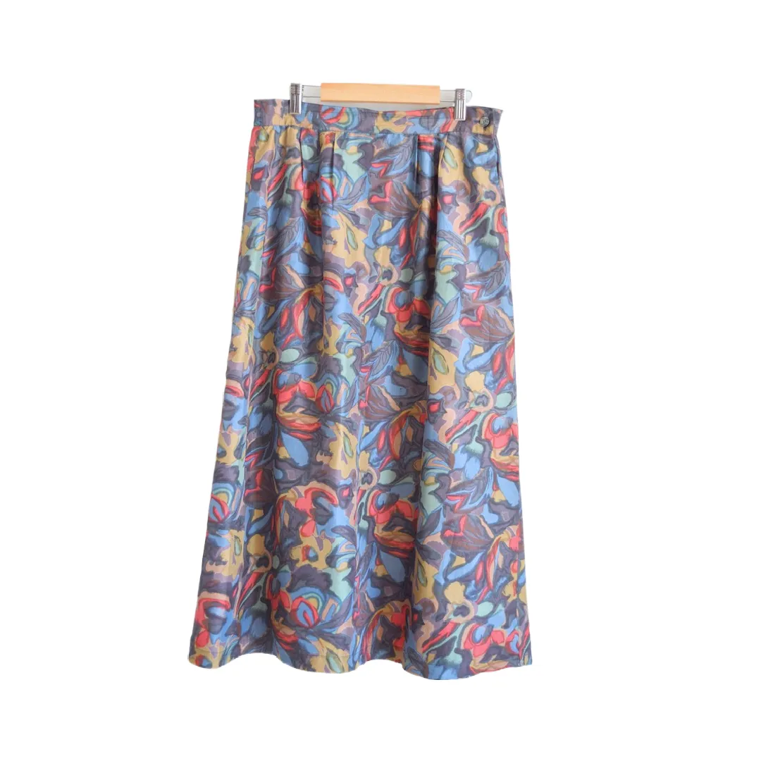 Multicoloured Abstract Print Silk Maxi Skirt | S