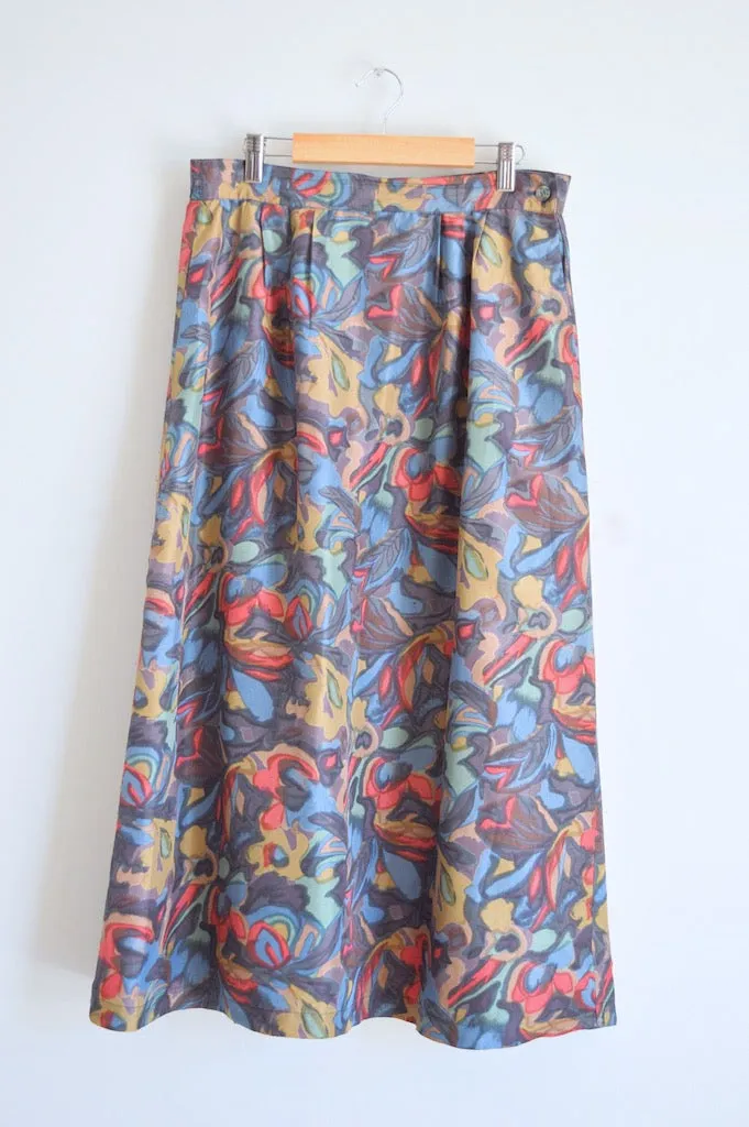 Multicoloured Abstract Print Silk Maxi Skirt | S