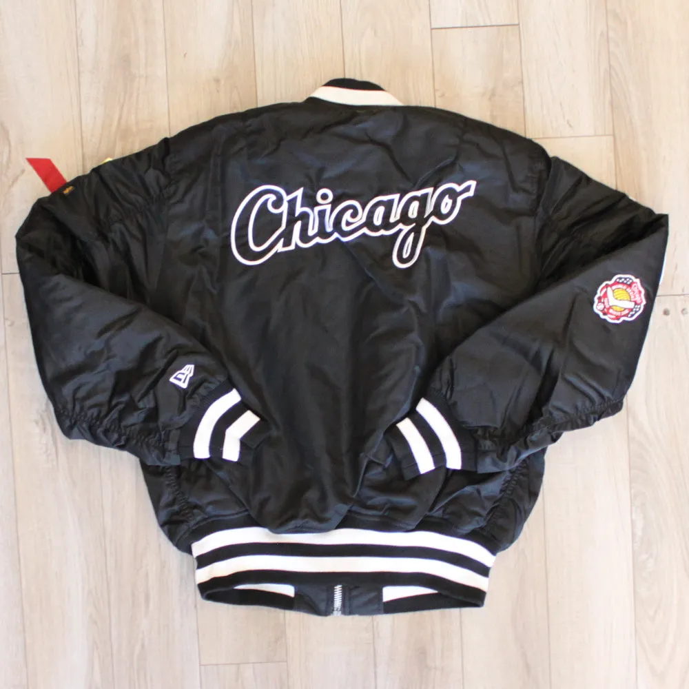 New Era Cap X Alpha Industries Collab MA-1M CHICAGO WHITE SOX Nylon Bomber Jacket (Black Camo)