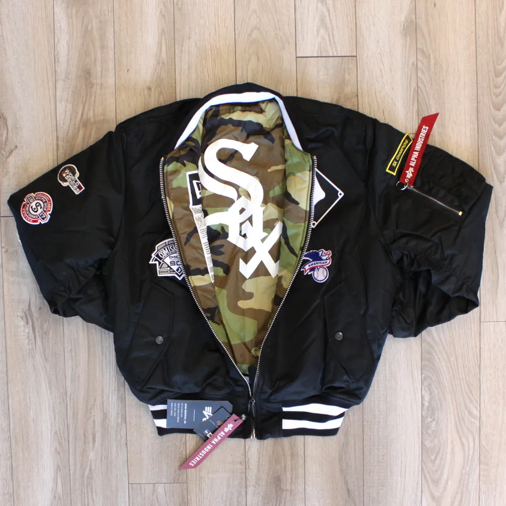 New Era Cap X Alpha Industries Collab MA-1M CHICAGO WHITE SOX Nylon Bomber Jacket (Black Camo)