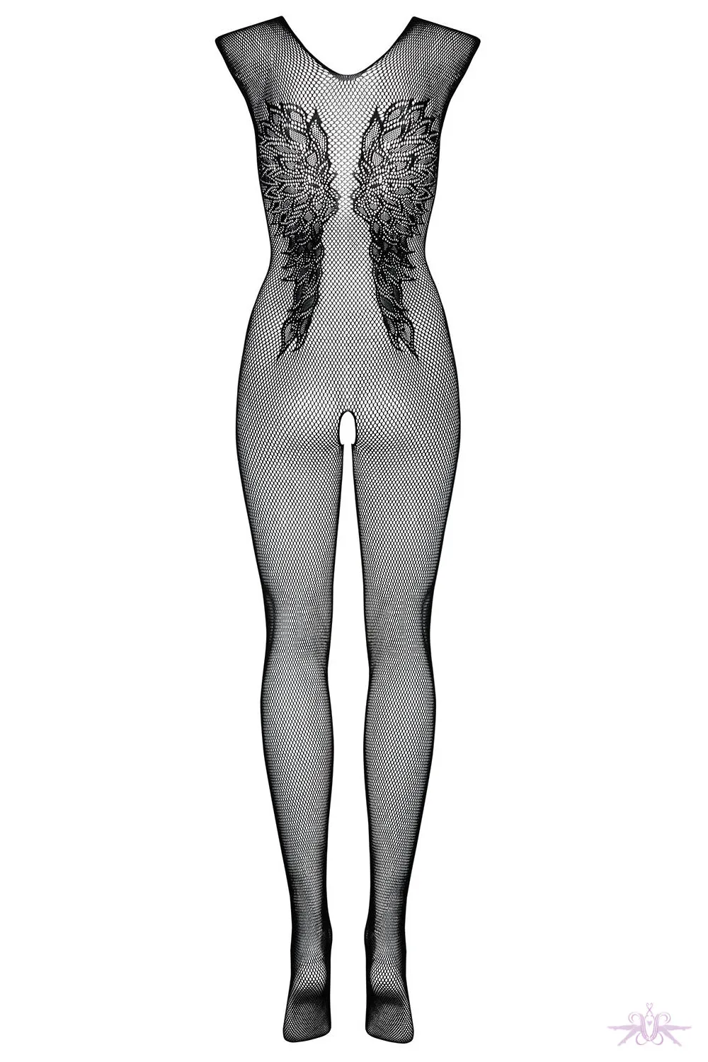 Obsessive Wing Motif Fishnet Bodystocking