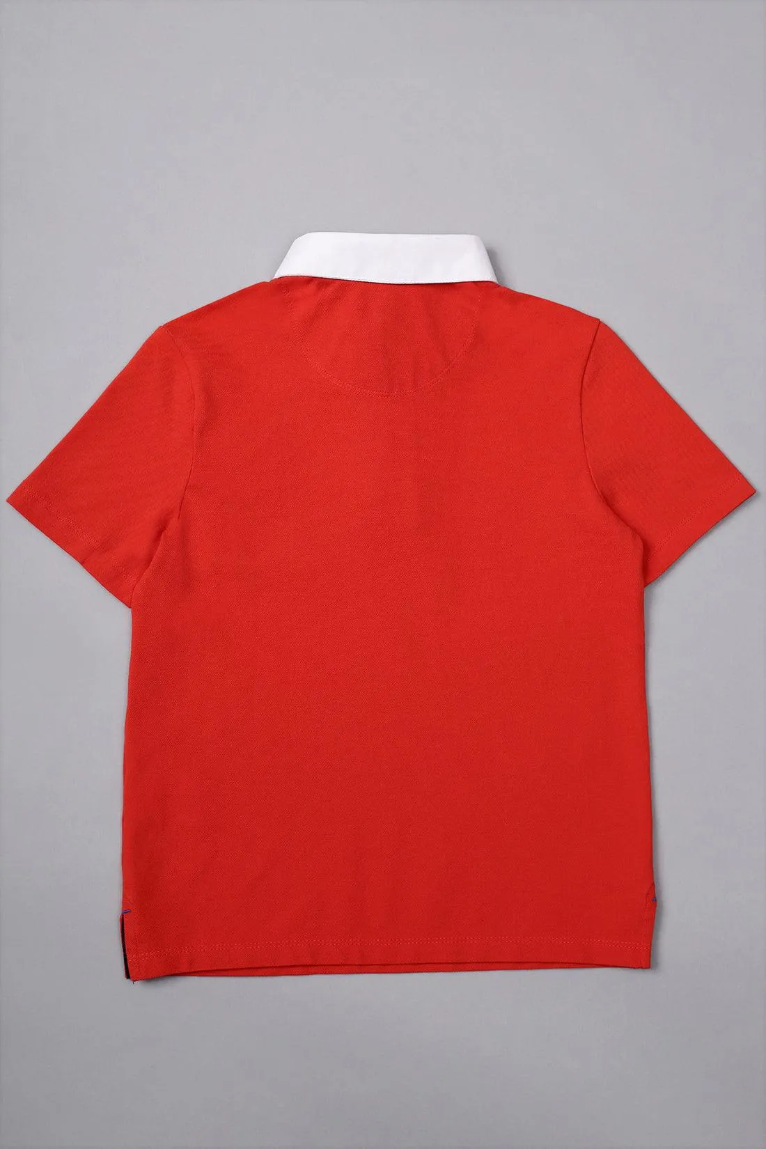 One Friday Boys Red Cotton Polo Neck Dino T-shirt