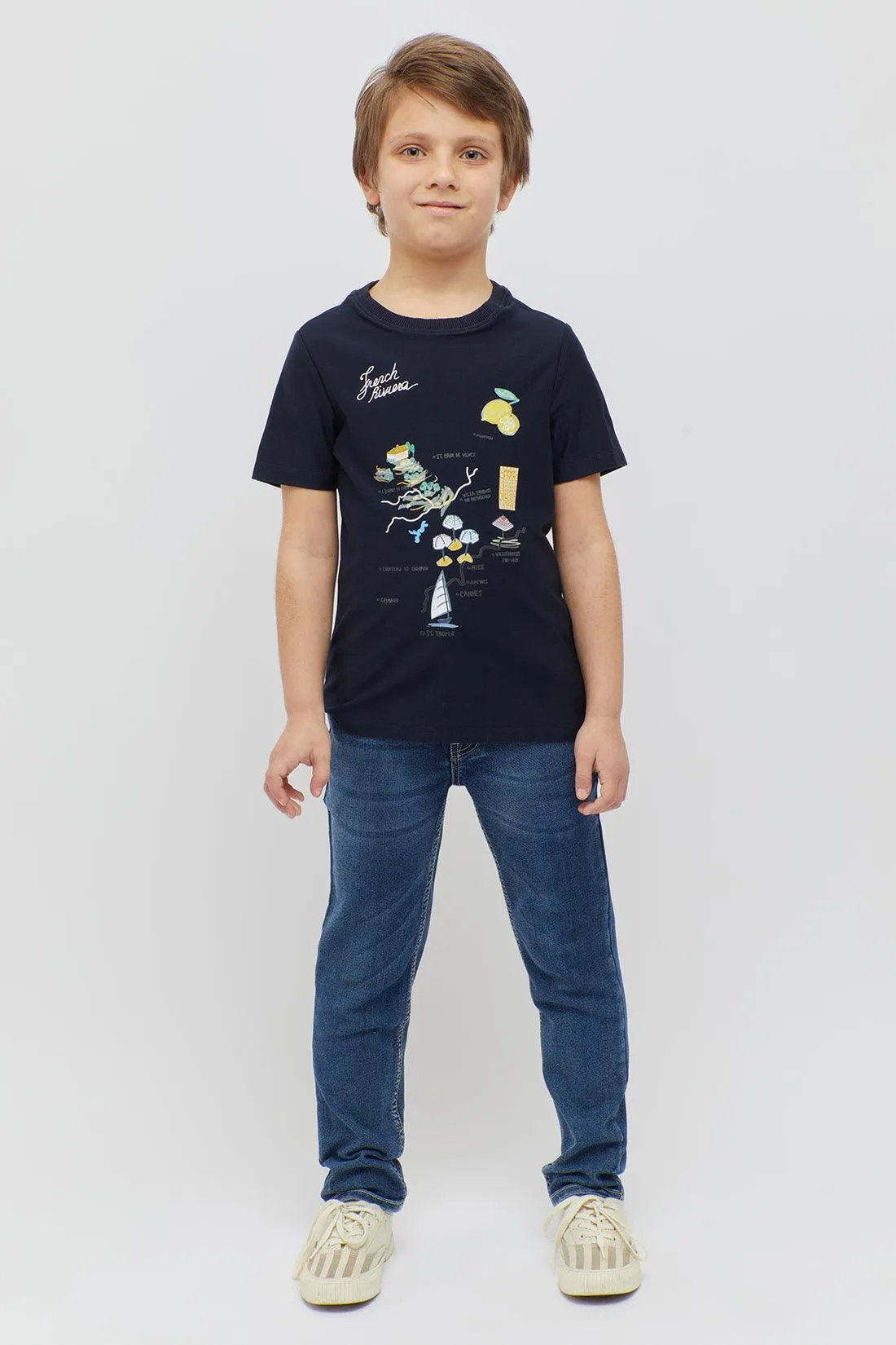 One Friday Printed Navy Blue T-shirt