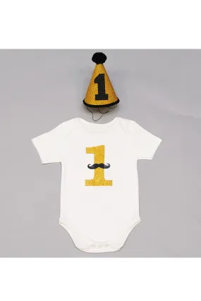 One moustache first birthday bodysuit