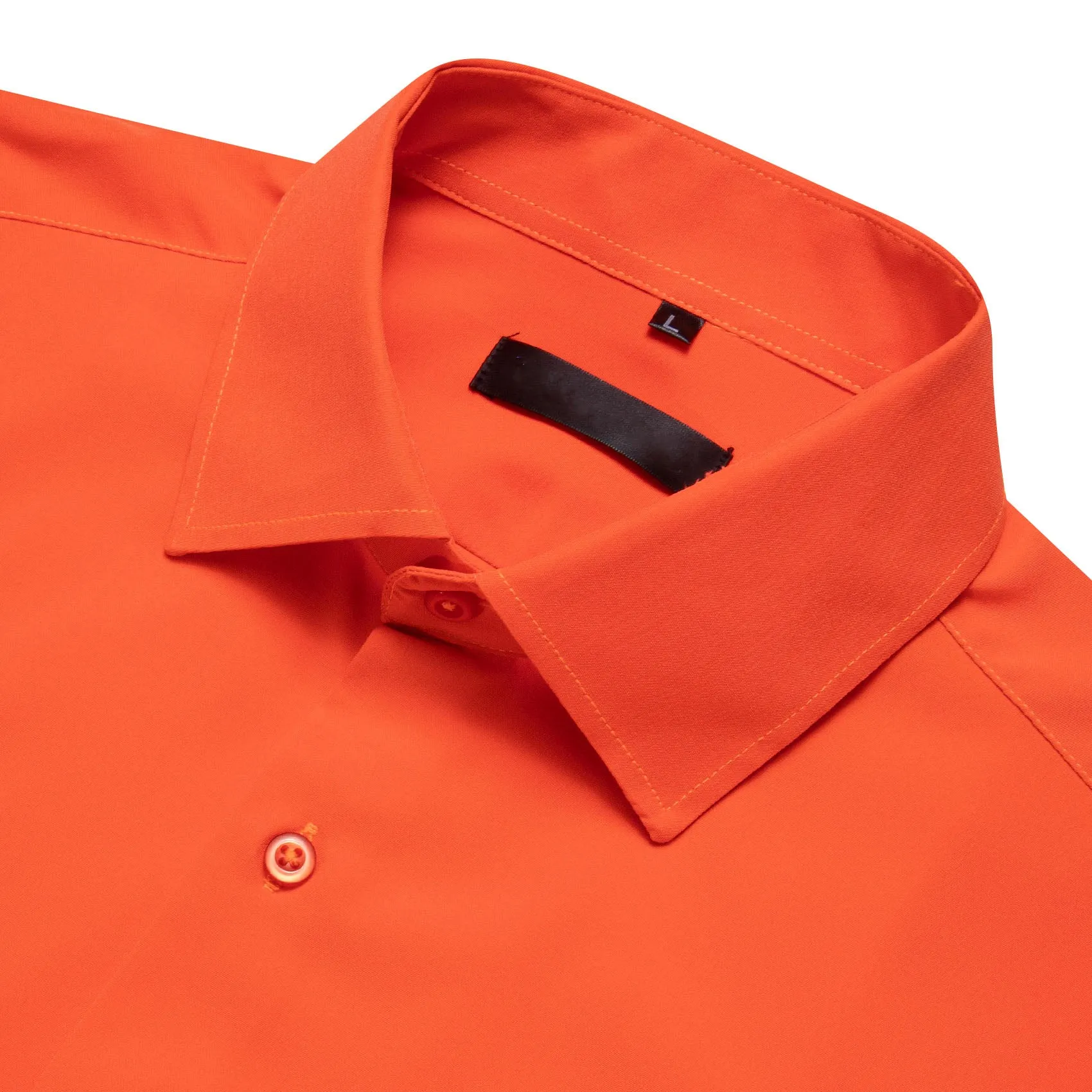 Orange Solid Silk Men Long Sleeve Shirt