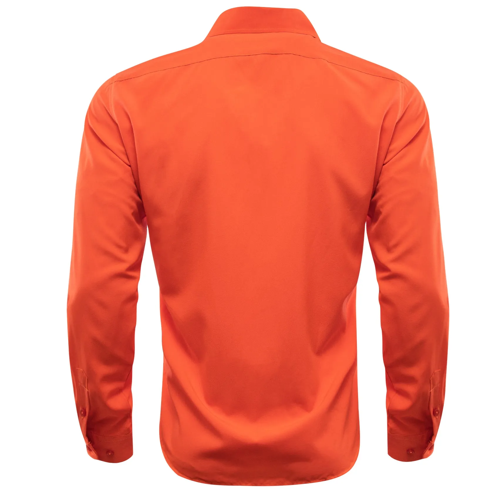 Orange Solid Silk Men Long Sleeve Shirt