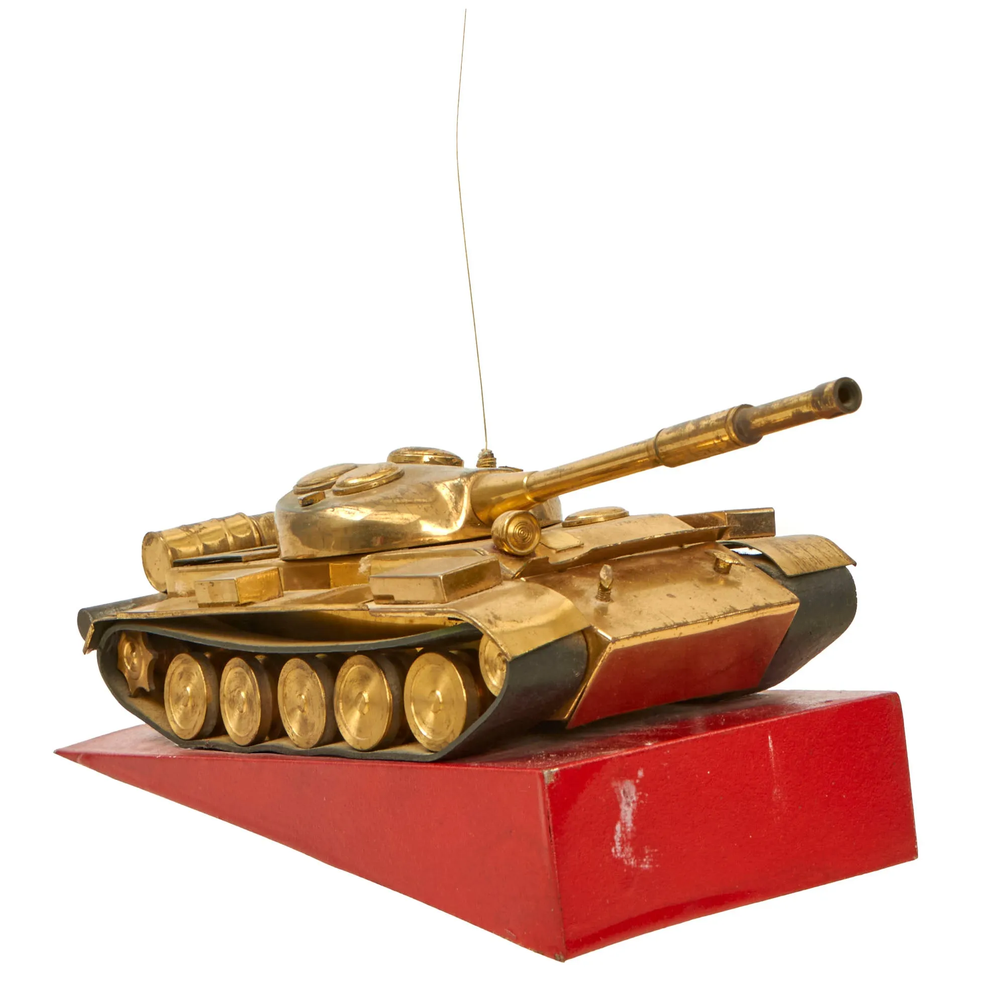 Original Soviet Cold War Era T-55 Tank Brass Desk Model on Steel Base - Formerly Part of the A.A.F. Tank Museum