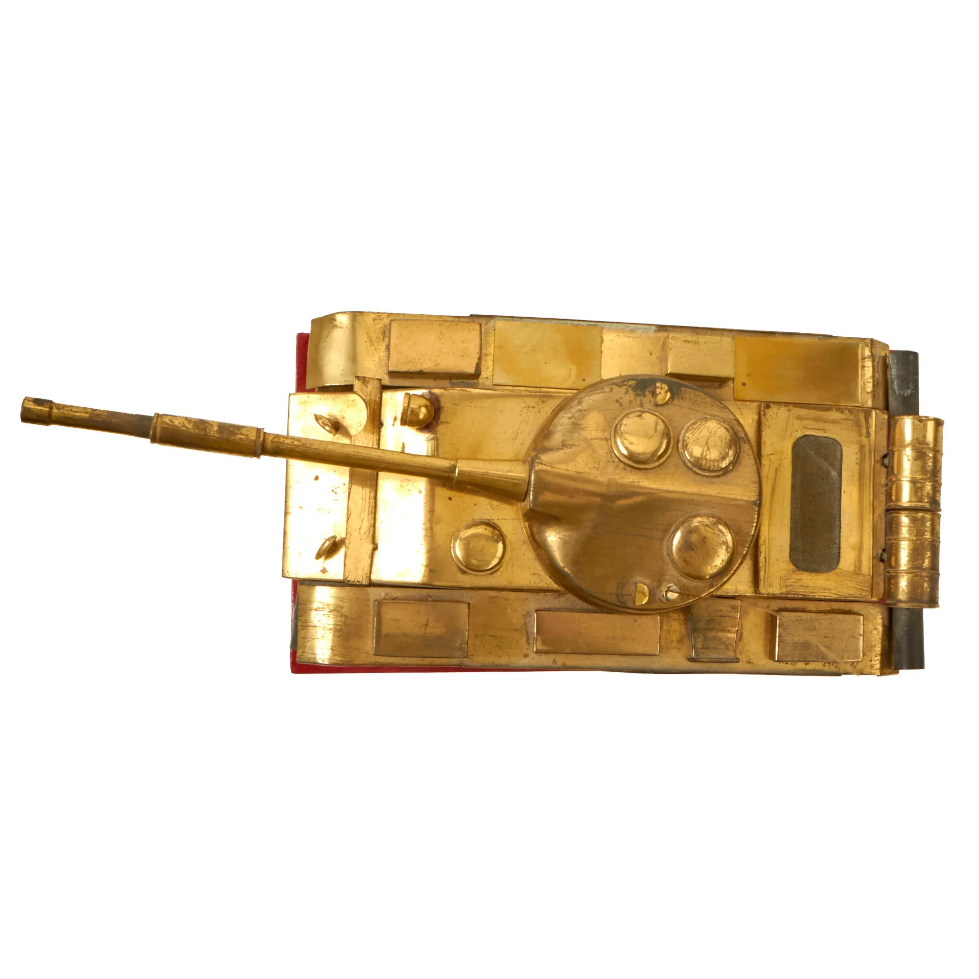 Original Soviet Cold War Era T-55 Tank Brass Desk Model on Steel Base - Formerly Part of the A.A.F. Tank Museum