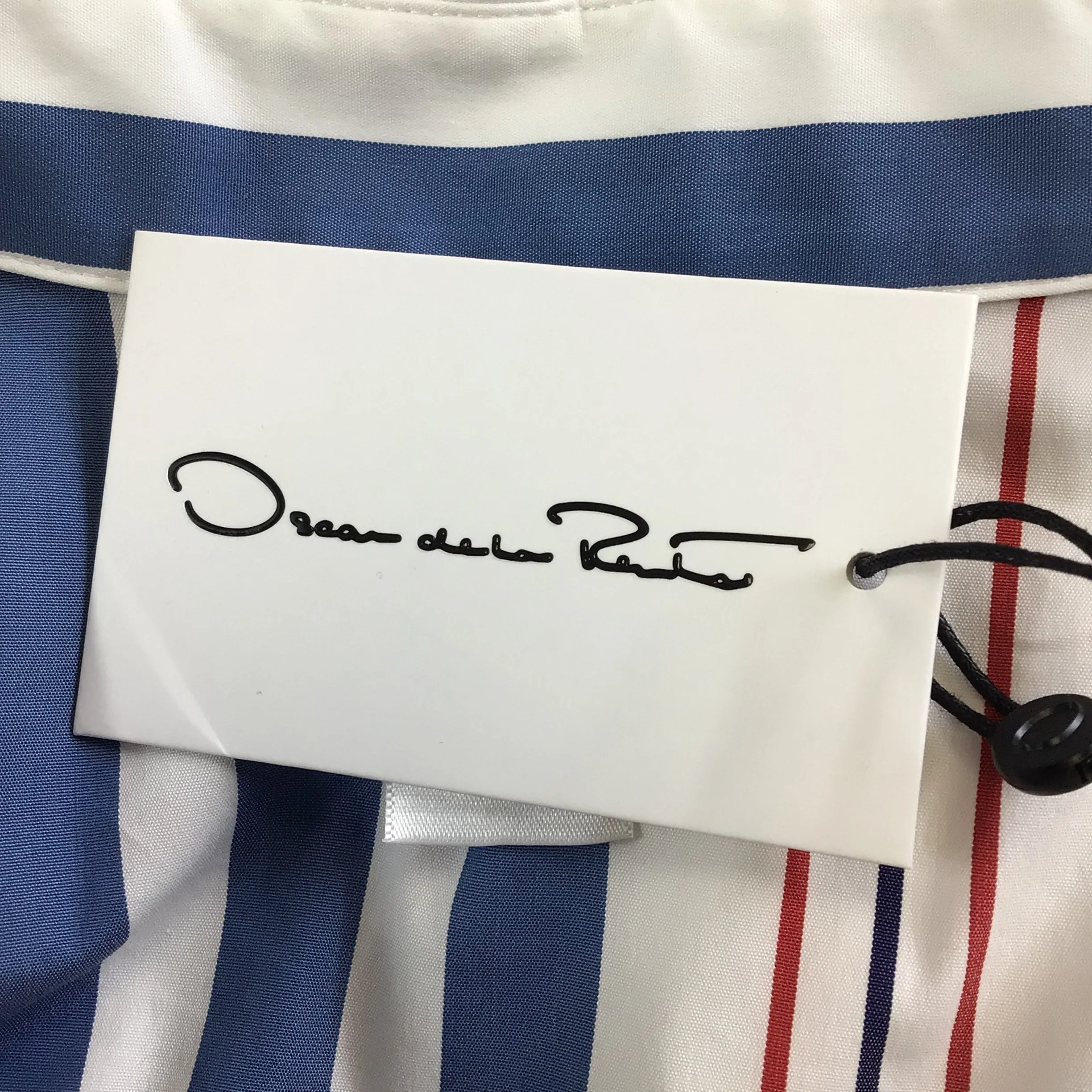 Oscar de la Renta Blue / White / Red Striped Short Sleeved Button-down Cotton Shirt Dress