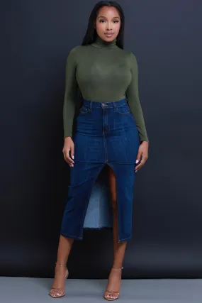 Over My Head High Rise Denim Midi Skirt - Dark Wash