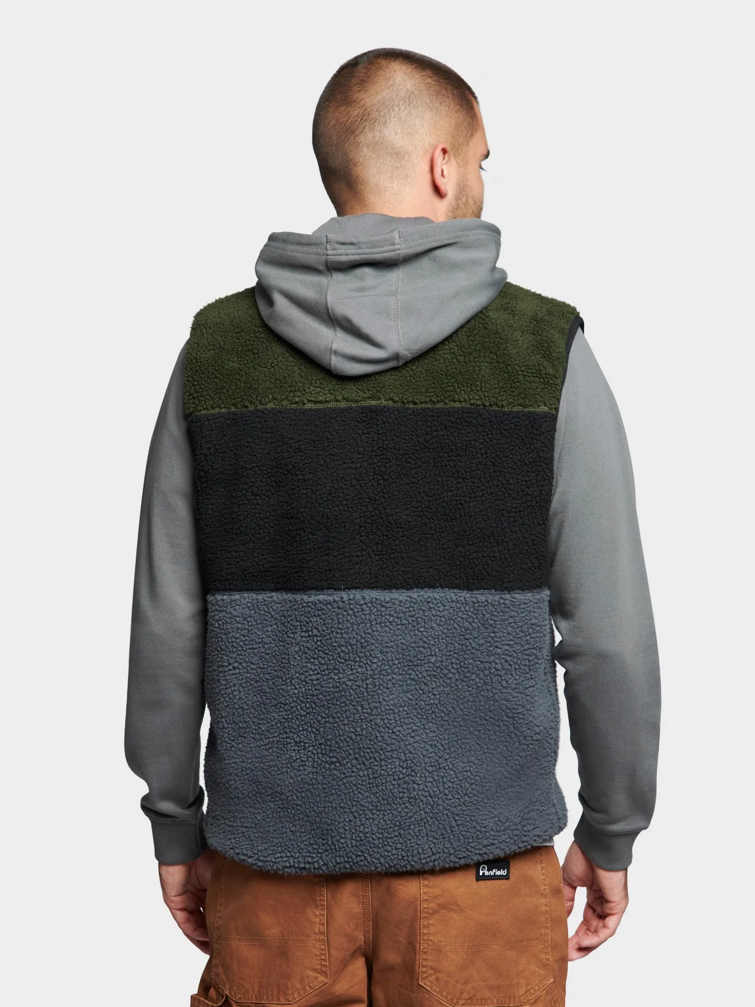 P Bear Colour Block Borg Fleece Vest in Castlerock