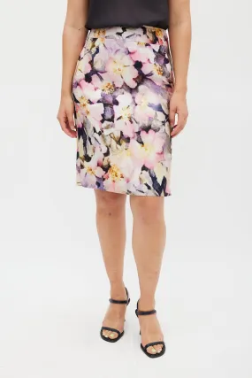 Pink & Multicolour Silk Floral Pencil Skirt