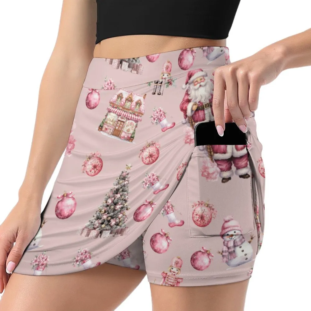 Pink Christmas A-Line Skirt with Pocket Light proof trouser skirt