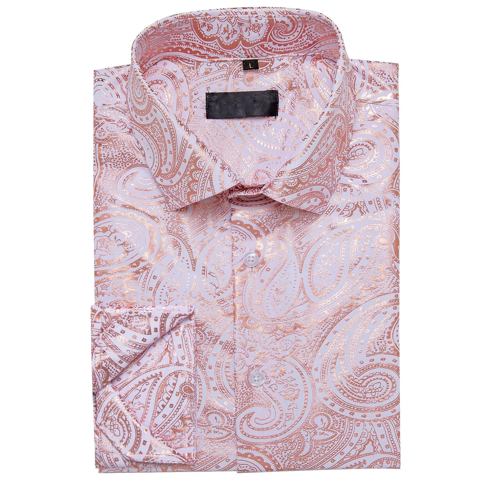 Pink Orange White Paisley Flower Hot Stamping Men's Long Sleeve Shirt