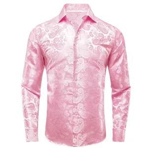 Pink Paisley Silk Men's Long Sleeve Shirt