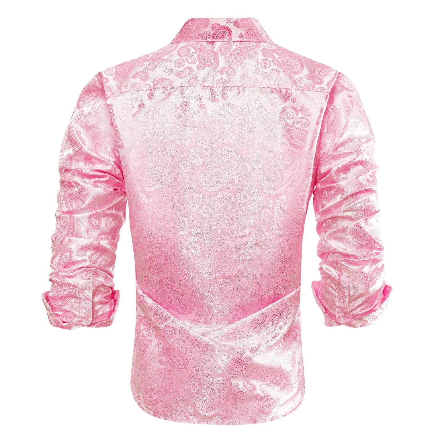 Pink Paisley Silk Men's Long Sleeve Shirt