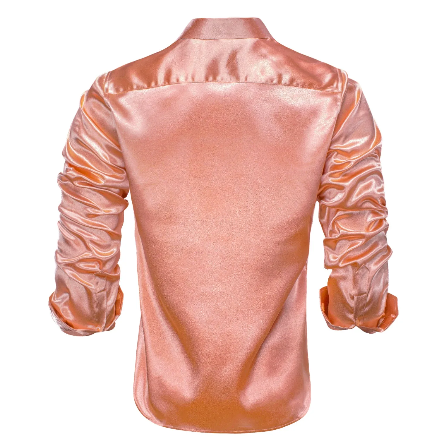 Pink Solid Silk Men's Long Sleeve Shirt