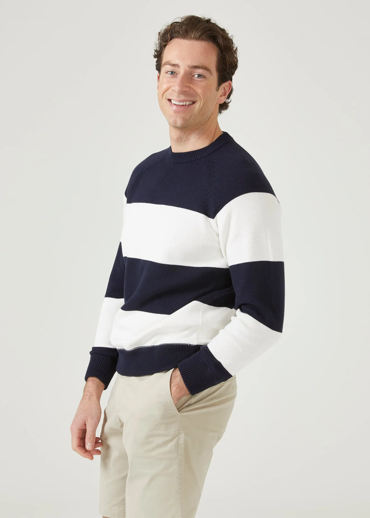 Plumstead Men's Crew Neck Jumper Dark Navy & Ecru