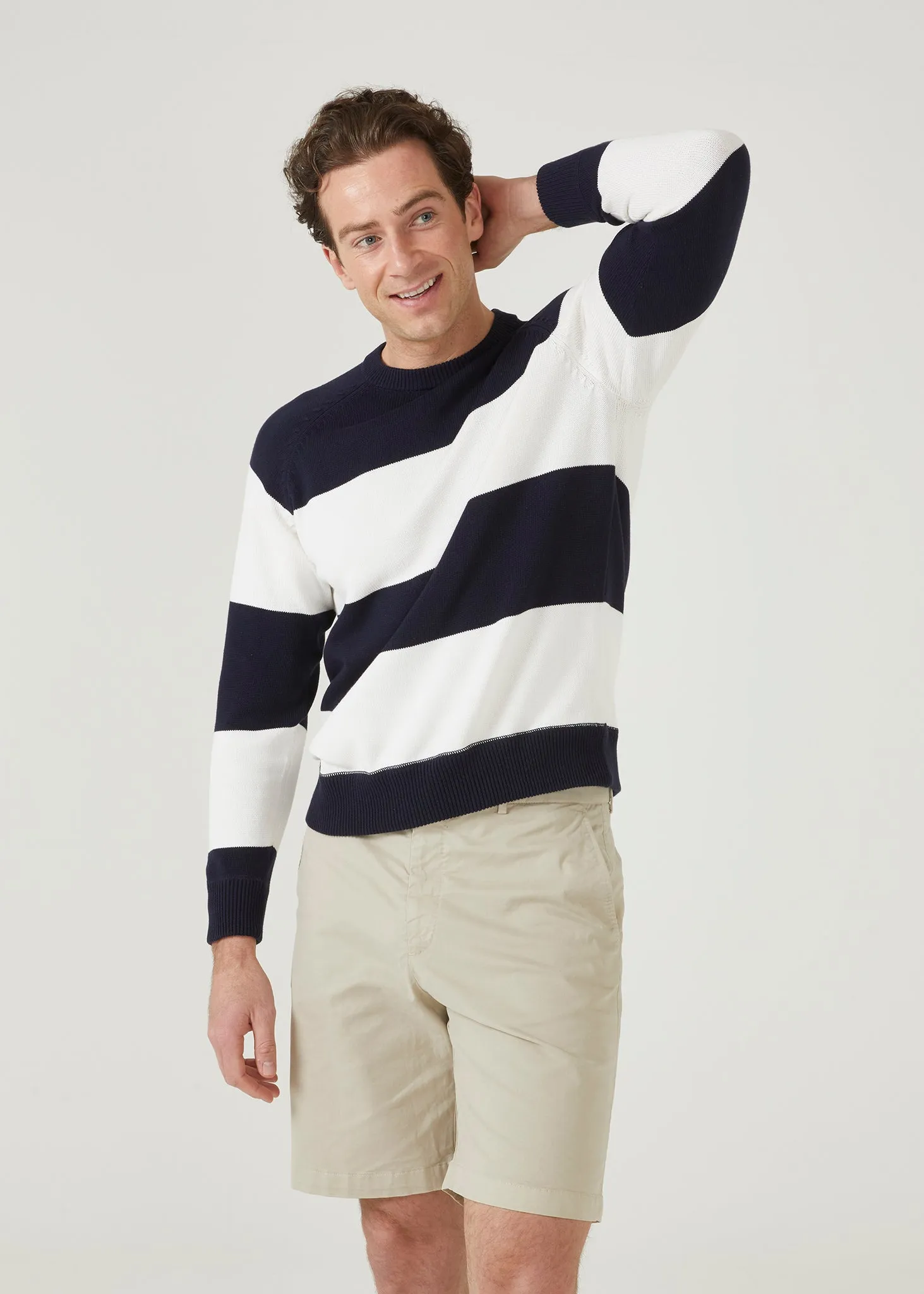 Plumstead Men's Crew Neck Jumper Dark Navy & Ecru